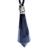 Gemstone Pendants Jewelry, Blue Sandstone, with Tibetan Style, polished, DIY, blue, 27X56mm, 2PCs/Bag, Sold By Bag