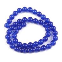 Perles en jade, Rond, poli, DIY & normes différentes pour le choix, couleur bleu foncé, Vendu par brin