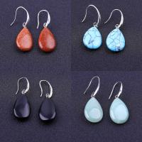 Natural Gemstone Earrings, Brass, with Natural Stone, plated, fashion jewelry & for woman, more colors for choice, Sold By Pair