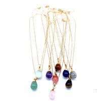 Natural Gemstone Necklace, Brass, with Natural Stone, plated, fashion jewelry & for woman, more colors for choice, Sold By Strand