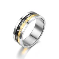 خاتم إصبع الفولاذ المقاوم للصدأ, مطلي, مع عدد الروماني & للجنسين & حجم مختلفة للاختيار, 8mm, حجم:6-11, تباع بواسطة PC