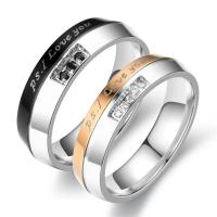 Rhinestone Stainless Steel Finger Ring plated & with letter pattern & for couple & with rhinestone 6mm US Ring Sold By PC