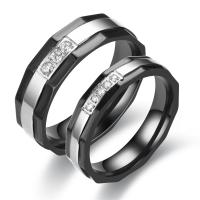 Anillo de dedo acero inoxidable del Rhinestone, chapado, diverso tamaño para la opción & para la pareja & con diamantes de imitación, 4mm, 6mm, tamaño:5-12, Vendido por UD