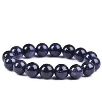 Natural Blue Goldstone Bracelets Blue Sandstone Round fashion jewelry & Unisex dark blue 18cm Sold By Strand
