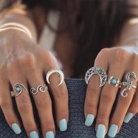 Cink Alloy Ring Set, Cink ötvözet, finger ring, -val türkiz, galvanizált, 6 darab & divat ékszerek, nikkel, ólom és kadmium mentes, Által értékesített Set