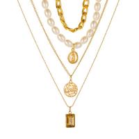 Mode Multi laag ketting, Zinc Alloy, met Plastic Pearl, plated, mode sieraden, goud, Verkocht door Strand