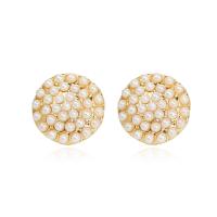 Tibetan Style Stud Earring, with Plastic Pearl, fashion jewelry, gold, 16mm, Sold By Pair