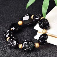 Bracelets de pierres précieuses, Obsidienne, bijoux de mode & unisexe, noire, 19CM   20x18MM, Vendu par brin