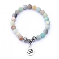 Matte Natural Amazonite Bracelets with Zinc Alloy Charms plated fashion jewelry & Unisex Sold By Strand