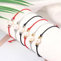 Plastic Bracelet Polyester Cord with Plastic Pearl & Stainless Steel plated Adjustable & fashion jewelry & DIY 180mm Sold By Strand