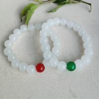 Gemstone Bracelets White Chalcedony with Green Agate & Red Agate plated fashion jewelry & elastic & for woman multi-colored Sold By Strand