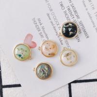 Glass Zinc Alloy Pendant with Zinc Alloy Round gold color plated DIY Sold By Bag