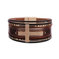 PU Leather Cord Bracelets, Brass, with PU Leather, fashion jewelry & multilayer & Unisex, more colors for choice, nickel & cadmium free, 19.5CM, Sold By Strand