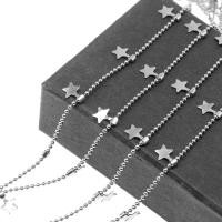 Acier inoxydable chaîne de bijoux, étoile, Placage de couleur argentée, chaîne à billes, 9x6x1mm, Environ 50m/lot, Vendu par lot