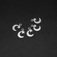 Stainless Steel Pendants, Moon, silver color plated, 14x9x1mm, Approx 10000PCs/Bag, Sold By Bag