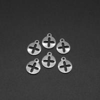 Stainless Steel Cross Pendants, Round, silver color plated, 12x10x1mm, Approx 1000PCs/Bag, Sold By Bag