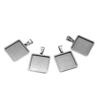 Stainless Steel Pendant Open Back Setting Square silver color plated Sold By PC