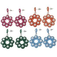 Freshwater Pearl Earrings Rhinestone Clay Pave with pearl & Zinc Alloy Flower for woman 57mm Sold By Pair
