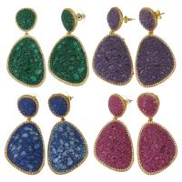 Rhinestone Earring Rhinestone Clay Pave with Zinc Alloy gold color plated for woman 51mm Sold By Pair
