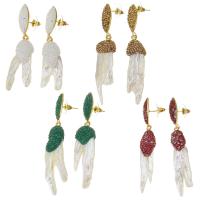 Gėlo vandens perlų auskarai, Kalnų krištolas molis nutiesti, su perlas, moters, daugiau spalvų pasirinkimas, 56-71mm,11-15x34-50mm, Pardavė Pora