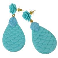 Rhinestone Earring, Rhinestone Clay Pave, with Resin & Tibetan Style, Teardrop, for woman, blue, 66mm,30x50mm, Sold By Pair