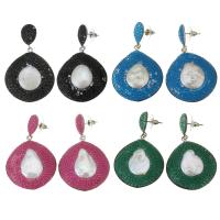 Boucles d'oreilles en perles d'eau douce, argile, avec perle & alliage de zinc, pour femme, plus de couleurs à choisir, 55mm,35x39mm, Vendu par paire