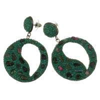 Strass Ohrring, Ton, mit Zinklegierung, für Frau, grün, 56mm,37x41mm, verkauft von Paar
