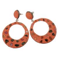Rhinestone Earring, Rhinestone Clay Pave, with Tibetan Style, for woman & hollow, reddish orange, 60mm,40x44mm, Sold By Pair