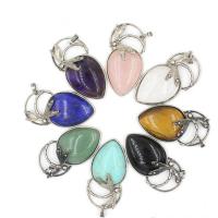 Gemstone Pendants Jewelry, Tibetan Style, with Lapis Lazuli & turquoise & Tiger Eye & Green Aventurine & Black Agate & Clear Quartz & Rose Quartz, DIY, more colors for choice, 27x35mm, Sold By PC