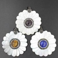 Gemstone Pendants Jewelry, Tibetan Style, with Lapis Lazuli & Tiger Eye & Abalone Shell & Quartz, DIY & with rhinestone, more colors for choice, 55x55mm, Sold By PC