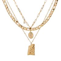 Mode Multi Layer halskæde, Zinc Alloy, med Plastic Pearl, forgyldt, mode smykker, guld, Solgt af Strand