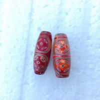 Φυσικό χάντρες Agate Θιβέτ Dzi, DIY, κόκκινος, 30mm, 5PCs/τσάντα, Sold Με τσάντα