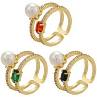 Brass Cuff Finger Ring with Plastic Pearl plated for woman & with rhinestone nickel lead & cadmium free Sold By PC