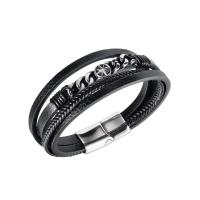 PU Leather Cord Bracelets Titanium Steel with PU Leather fashion jewelry & for man black 10mm Sold Per 8.46 Inch Strand