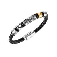 PU Leather Cord Bracelets Titanium Steel with PU Leather fashion jewelry & for man black Sold By Strand