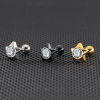 Titanium Steel Stud Earring, with Cubic Zirconia, plated, fashion jewelry & Unisex, more colors for choice, 1.20x6x7mm, Sold By PC