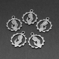Stainless Steel Pendants, Round, silver color plated, 17x14x1mm, Sold By PC