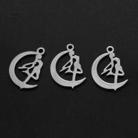Stainless Steel Pendants, Moon, silver color plated, 18x12x1mm, Sold By PC