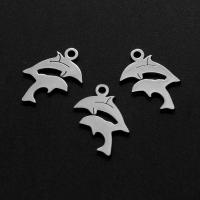 Нержавеющая сталь животных Подвески, нержавеющая сталь, Дельфин, плакирован серебром, 13x16x1mm, продается PC
