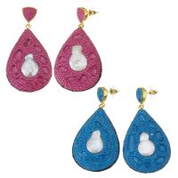 Boucles d'oreilles en perles d'eau douce, argile, avec perle & alliage de zinc, pour femme, plus de couleurs à choisir, 65mm,35x51mm, Vendu par paire
