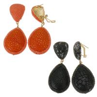 Rhinestone Earring, Rhinestone Clay Pave, with Tibetan Style, for woman, more colors for choice, 60mm,27x38mm, Sold By Pair