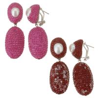 Freshwater Pearl Earrings Rhinestone Clay Pave with pearl & Zinc Alloy for woman 55mm Sold By Pair