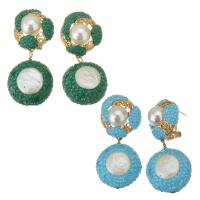 Freshwater Pearl Earrings Rhinestone Clay Pave with pearl & Zinc Alloy for woman 48mm Sold By Pair