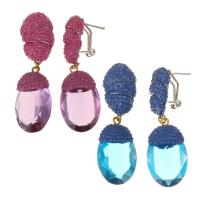 Rhinestone Earring, Rhinestone Clay Pave, with Crystal & Tibetan Style, for woman, more colors for choice, 56mm,18x31mm, Sold By Pair