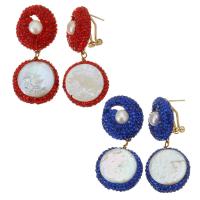 Boucles d'oreilles en perles d'eau douce, argile, avec perle & alliage de zinc, pour femme, plus de couleurs à choisir, 46mm,22x26mm, Vendu par paire