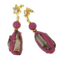 Boucles d'oreilles en perles d'eau douce, argile, avec perle & alliage de zinc, pour femme, rose, 69mm,20x51mm, Vendu par paire
