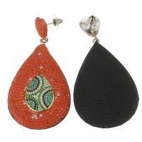 Strass Ohrring, Ton, mit Zinklegierung, für Frau & mit Strass, rote Orange, 66mm,36x52mm, verkauft von Paar