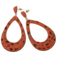 Rhinestone Earring, Rhinestone Clay Pave, with Tibetan Style, for woman & hollow, reddish orange, 78mm,40x63mm, Sold By Pair
