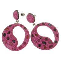 Rhinestone Earring, Rhinestone Clay Pave, with Tibetan Style, for woman & hollow, rose pink, 57mm,37x41mm, Sold By Pair