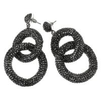 Rhinestone Earring, Rhinestone Clay Pave, with Tibetan Style, for woman & hollow, Jet, 68mm,37mm, Sold By Pair